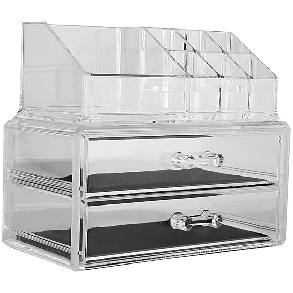 MCB Home Essentials-Acrylic Makeup & Cosmetic Jewelry Organizer -Storage Display Box with 2 set of Drawers
