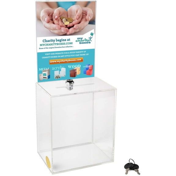 MCB - Large Donation Box - Ballot Box - Suggestion Box - Acrylic Box - Tip Box- with Large Display Area (2 Pack)