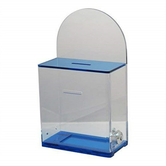 MCB Locked Donation Box with Back Wall Clear Display Area - for Fundraising Donation Box - Ticket Box - Collection Box Translucent Blue