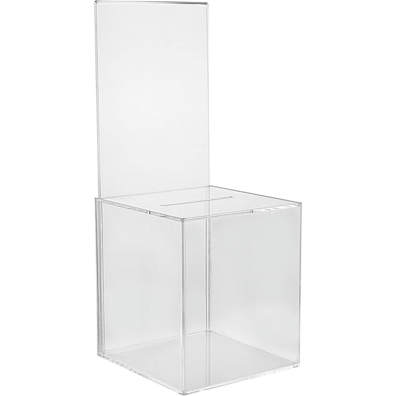 MCB Mini Ballot Box - Ticket Box - Coin Collector - Tip Container - with 5x7 Sign Frame, for Counter Top Use Clear Pack of 2