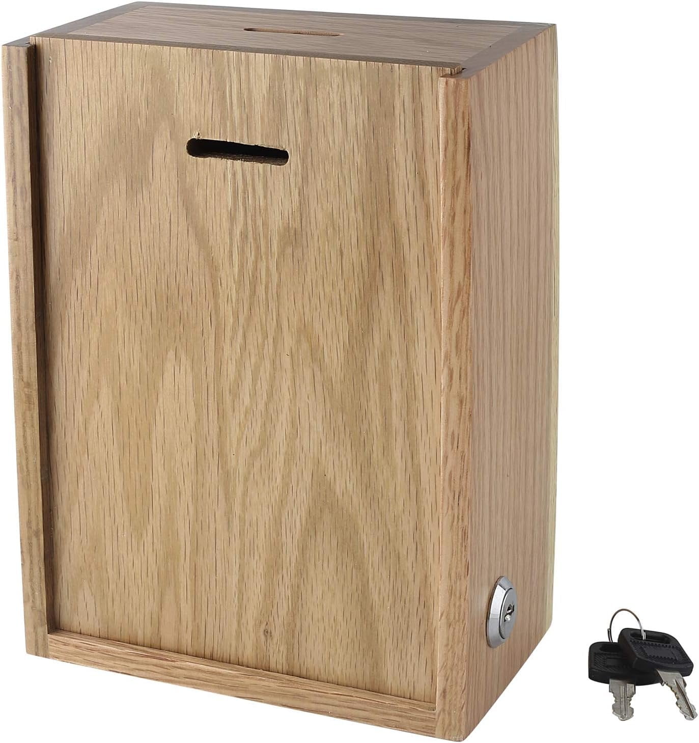 Natural Oak Wood Donation and Suggestion Box with Lock and Keys