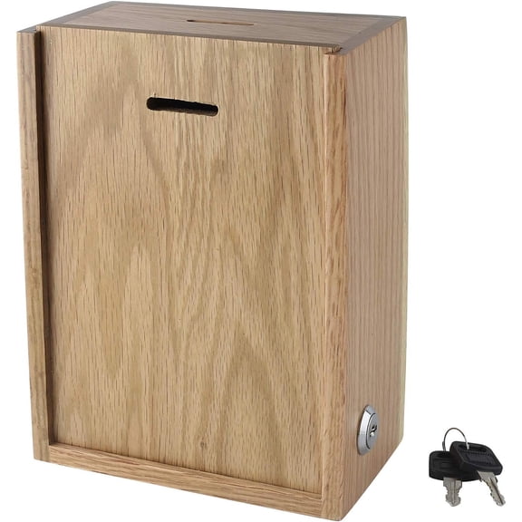MCB Natural Wood Wall Mounting Charity Donation Box ~ Ticket Box ~ Ballot And Suggestion Box ~ Tip Box
