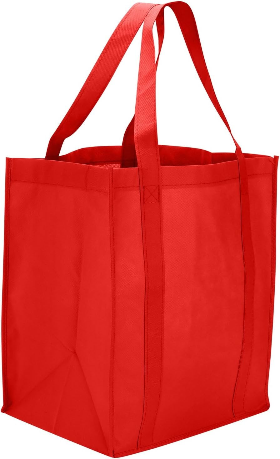 MCB Reusable Reinforced Handle Grocery Tote Bag Large (10 pack) Red ...