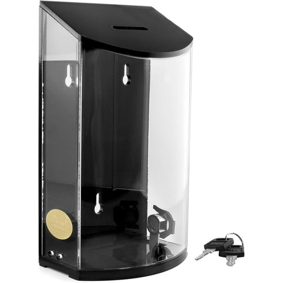 MCB - Rounded Acrylic Box - Charity Box - Donation Box - Collection Box - Tip Container - Kupat Tzedakah Black