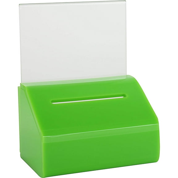 MCB Small Clear Donation Charity Ballot Box with Lock and Sign Holder - Slopie Donation Box - Ballot Box- Ticket Box -Tip Container - With Lock and Display (Green)