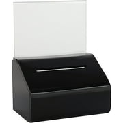 MCB Small Donation Charity Collection Box with Lock and Sign Holder - Slopie Donation Box - Ballot Box- Ticket Box -Tip Container - With Lock and Display Black