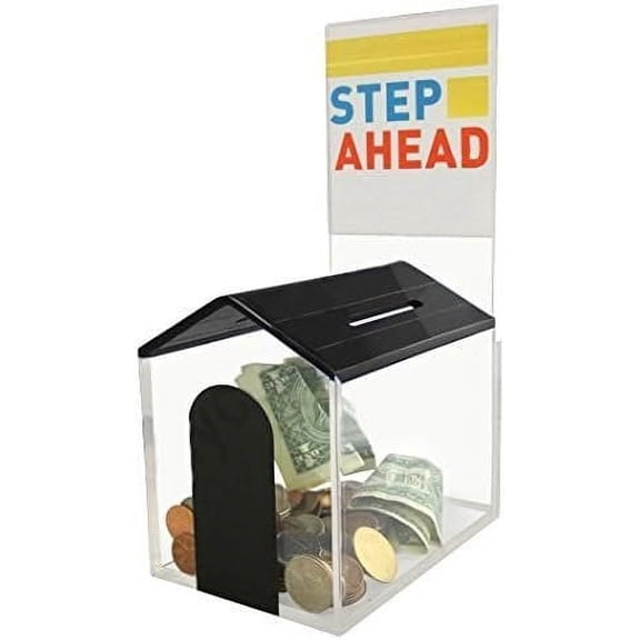 MCB Small House shaped Charity Donation Box with Sign Holder, Dog House with Cam-lock and 2 Keys (Black)