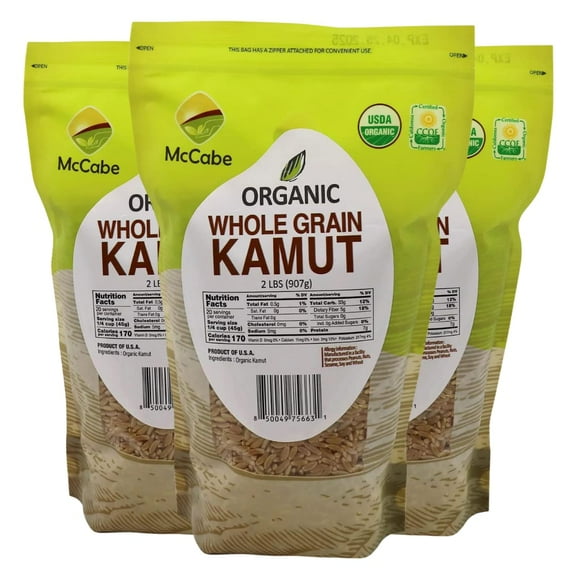 MCCABE ORGANIC KAMUT, KHORASAN WHEAT BERRIES, USDA AND CCOF ORGANIC CERTIFIED, 2 LBS OF 3 PACKS