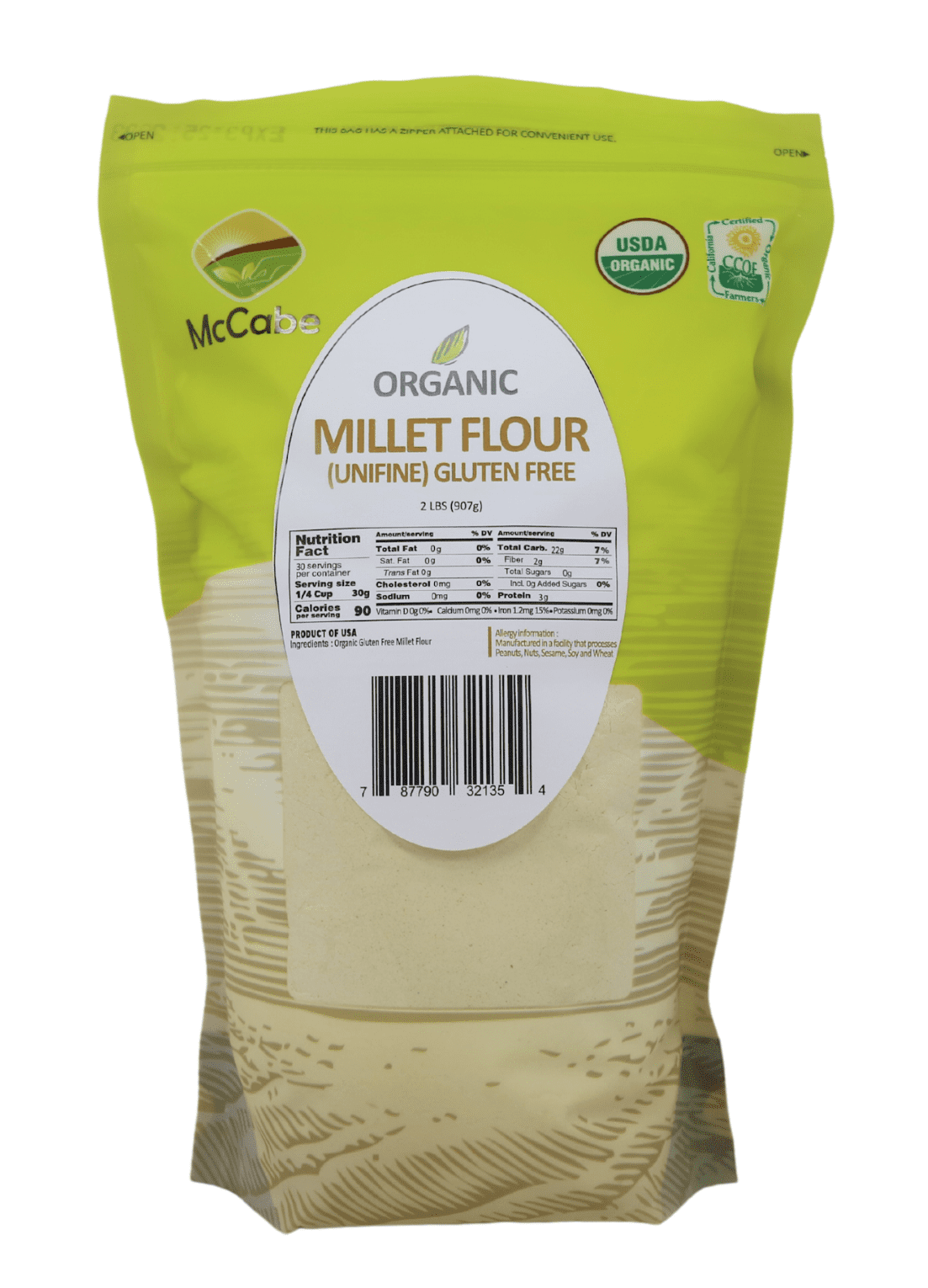 MCCABE ORGANIC MILLET FLOUR 2 POUNDS (32 OZ) OF PURE USAMADE