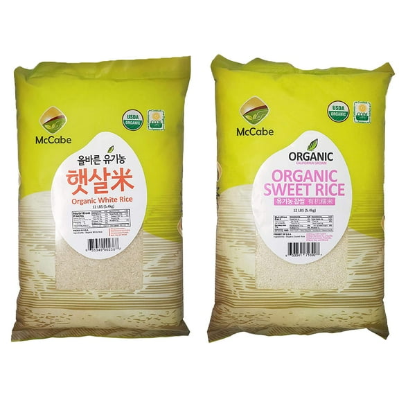 MCCABE ORGANIC RICE PREMIUM AMERICAN QUALITY | BATCH TESTED AND VERIFIED GLUTEN FREE | PRODUCT OF USA | RICE 12 LBS. BUNDLE | (WHITE RICE + SWEET RICE)