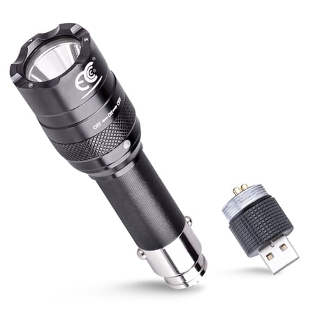 MCCC Small LED Flashlight Rechargeable with 12V Cigarette Lighter Socket and USB Charger for Vechicle Car Easy to Carry