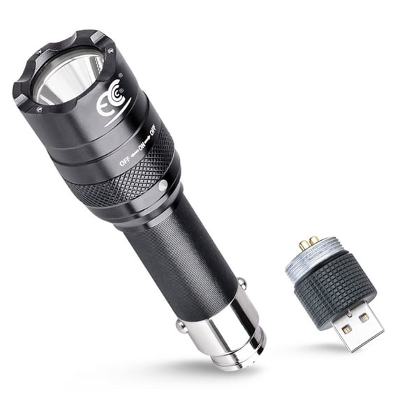 MCCC Small LED Flashlight Rechargeable with 12V Cigarette Lighter Socket and USB Charger for Vechicle Car Easy to Carry