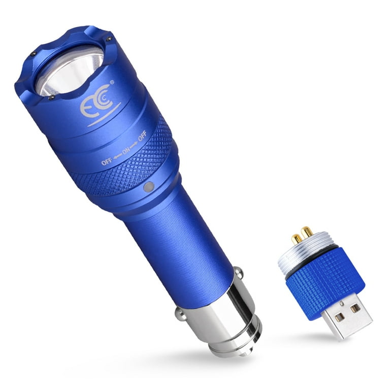 MCCC Small LED Flashlight Rechargeable, 12V Car Outlet and USB Charger,  Easy to Carry, Emergency Window Breaker