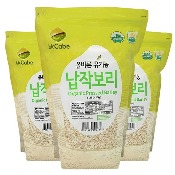 MCCabe Organic Pressed Barley - Whole Grain Rolled Barley | USDA and CCOF Certified | Made in USA | 3 lb (48 oz)