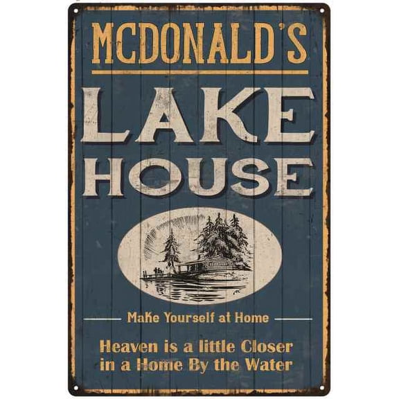 MCDONALD'S Lake House Blue Cabin Home Decor Gift 12x18 Metal 112180038127