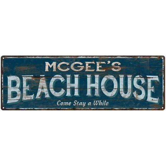 MCGEE'S Beach House Blue Rustic Cabin Home Decor 6x18 Metal 206180026404