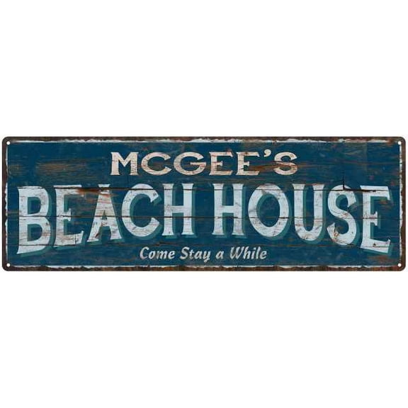 MCGEE'S Beach House Blue Rustic Cabin Home Decor 8x24 Metal 108240026404
