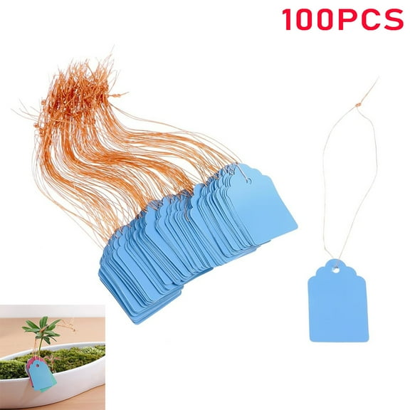 MCHPYYA 100PCS Blue Plant Labels,Blue Gift Wrap Tags, Price Tags,Hang Blank Marking Tags with String for Baby Shower Favors, Mother's Day and Garden