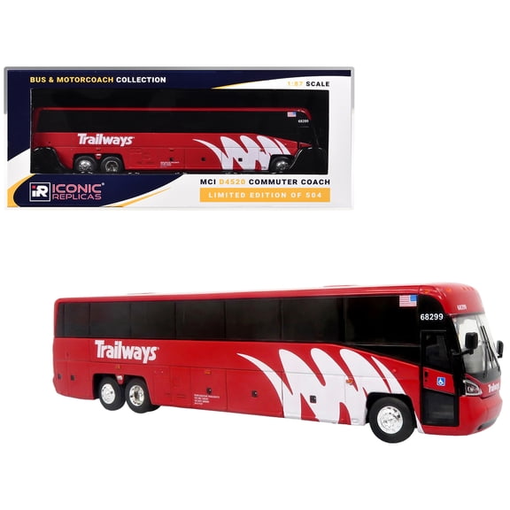 MCI D4520 Commuter Coach Bus "Burlington Trailways" Red with White Graphics "The & Motorcoach Collection" Limited Edition to 504 pieces Worldwide 1/87 (HO) Scale by Iconic Replicas
