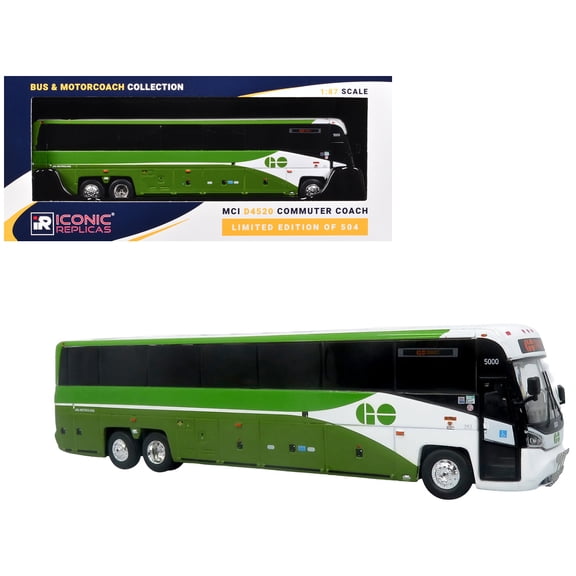MCI D4520 Commuter Coach Bus "GO Transit" Green and White 1/87 (HO) Scale Diecast Model by Iconic Replicas