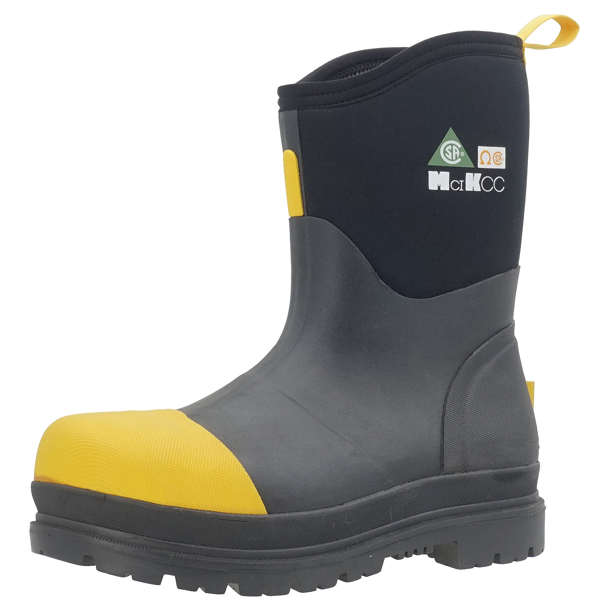 MCIKCC Men s Steel Toe Work Boots Waterproof Anti puncture Mid Calf Size 12 Mining Gear Black Yellow Walmart