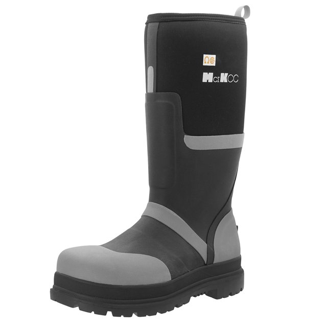 MCIKCC Men’s Waterproof Steel Toe Work Boots, Black Grey, Tall, 10