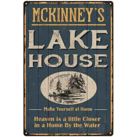 MCKINNEY'S Lake House Blue Cabin Home Decor Gift 12x18 Metal 112180038353