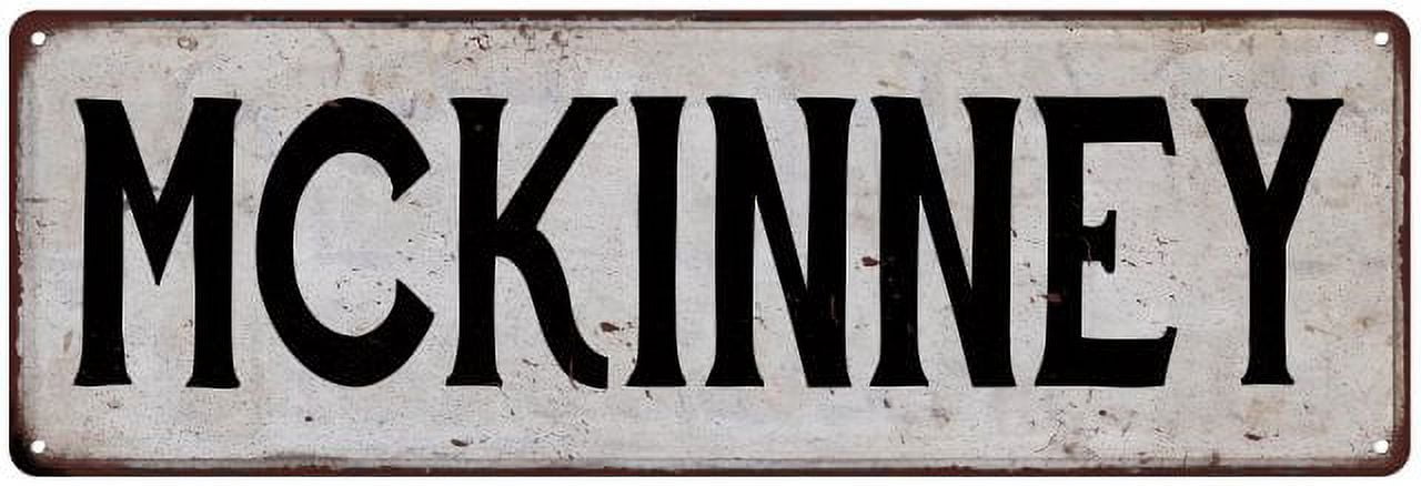 MCKINNEY Vintage Look Rustic Metal City State Sign 6 x 18 High
