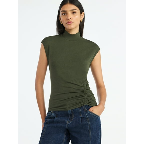 Scoop Women’s Ruched Mock Neck Top, Sizes XS-XXL