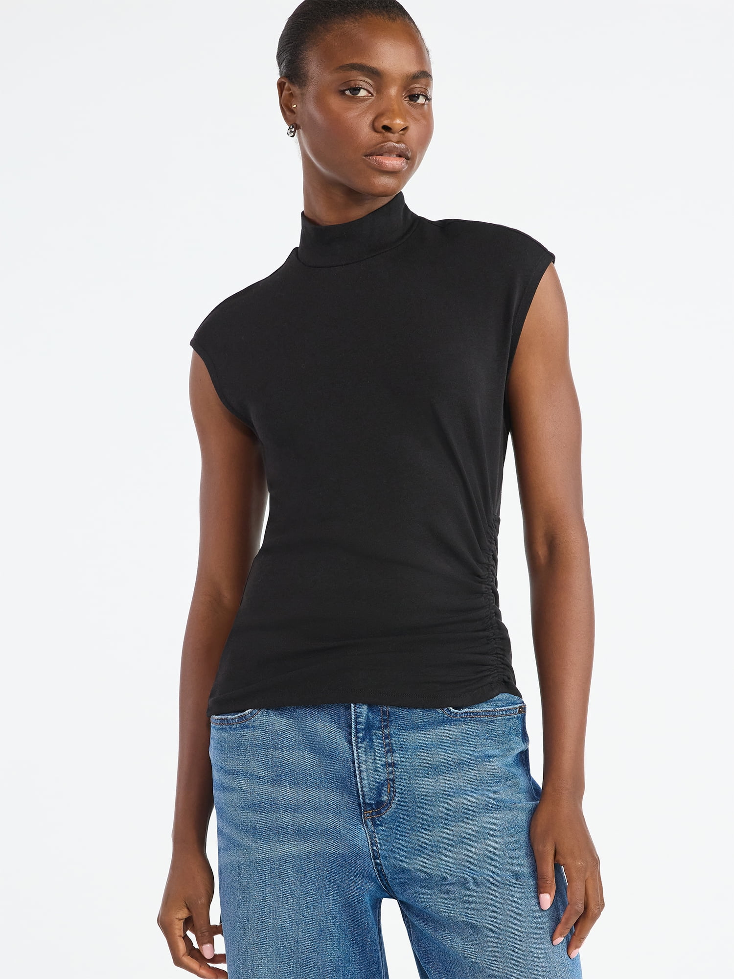 Scoop Women's Ruched Mock Neck Top, Sizes XS-XXL - Walmart.com