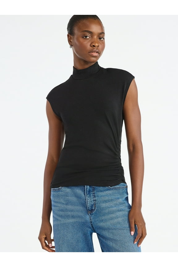 Women’s Ruched Mock Neck Top, Sizes XS-XXL
