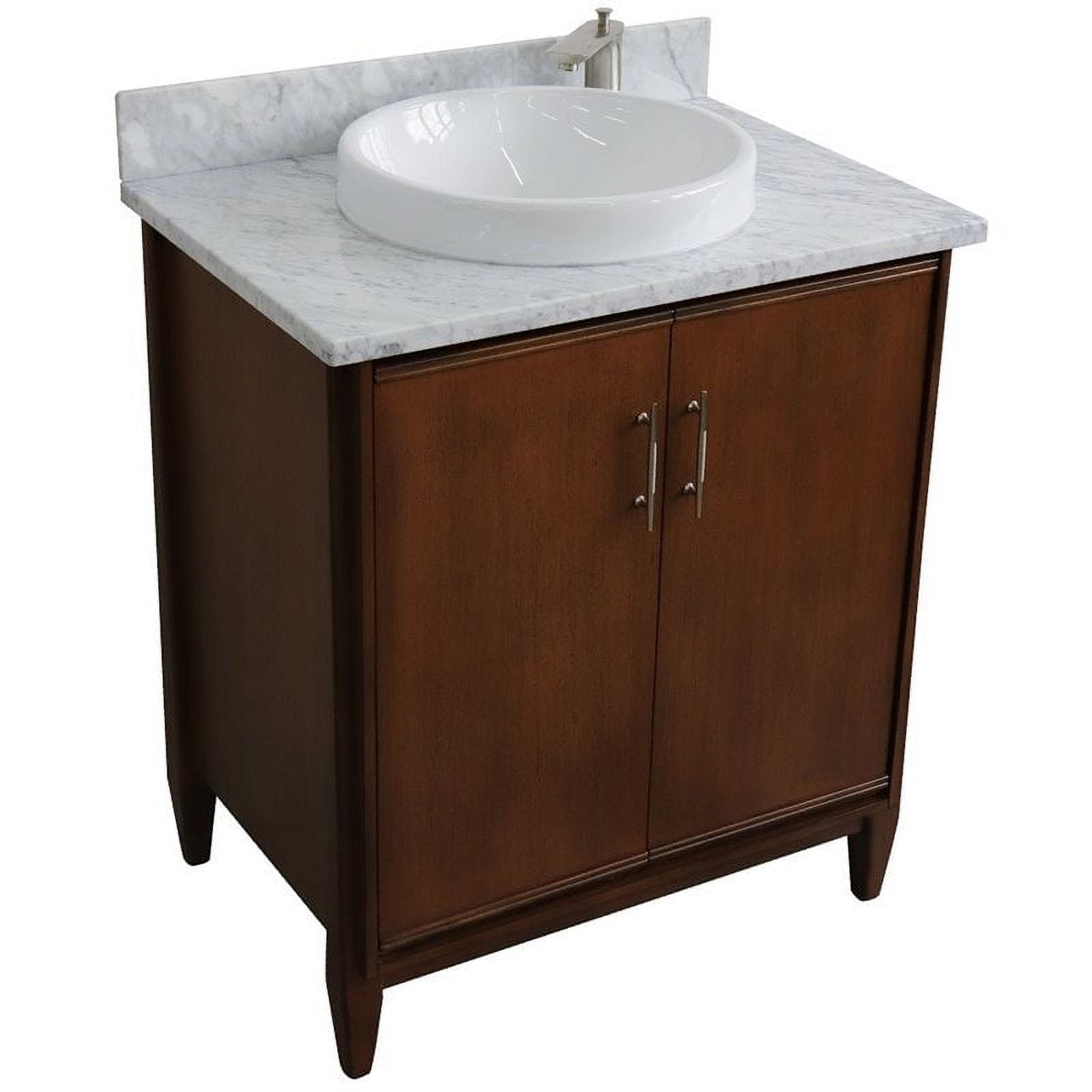 MCM 31" Single Round Sink Vanity with White Marble Stone in Walnut ...