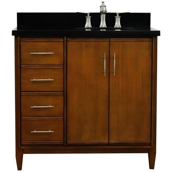 MCM 37" Single Solid Wood Vanity with Right Oval Sink in Walnut/Black