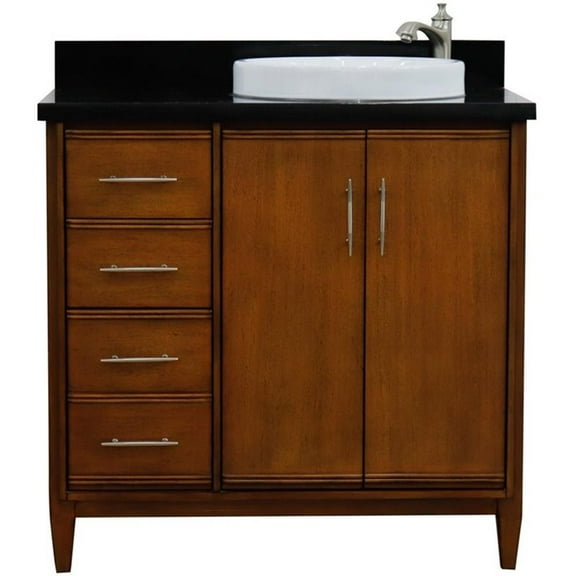 MCM 37" Single Solid Wood Vanity with Right Round Sink in Walnut/Black
