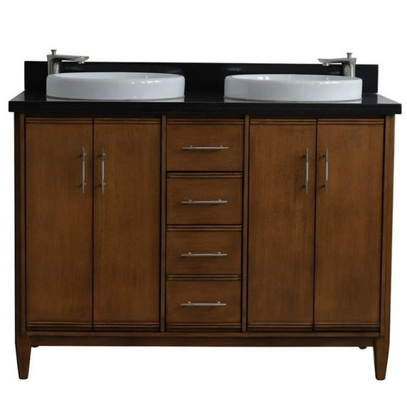 MCM 49" Double Round Sink Vanity with Black Granite Stone in Walnut