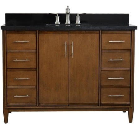 MCM 49" Rectangle Sink Solid Wood Vanity with Black Granite Stone in Walnut