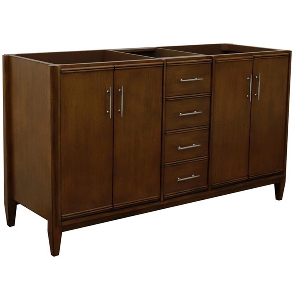 Walnut 60" Double Freestanding Solid Wood Vanity with Brushed Nickel Hardware