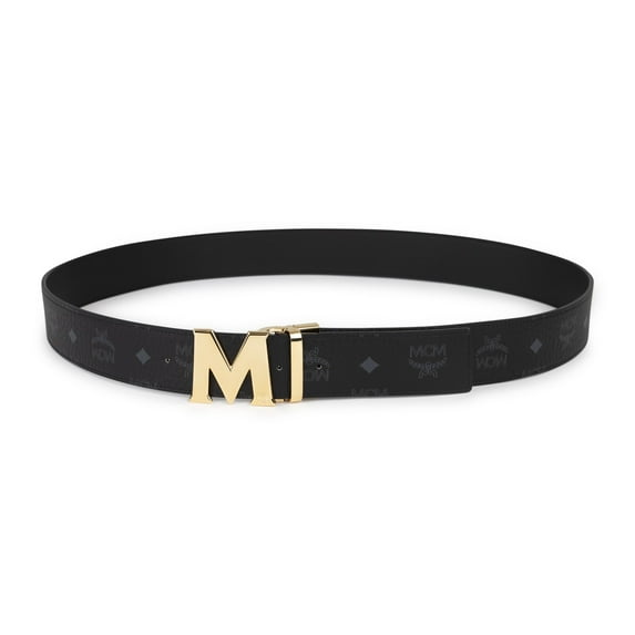 MCM Claus Reversible Belt - Black, Gold Buckle MXBAAVI03BK001