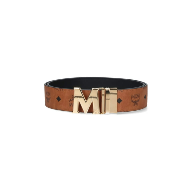 小物 MCM Mens Claus Cognac Leather Belt MCM Claus Reversible Belt - Cognac, Gold Buckle, Adjustable