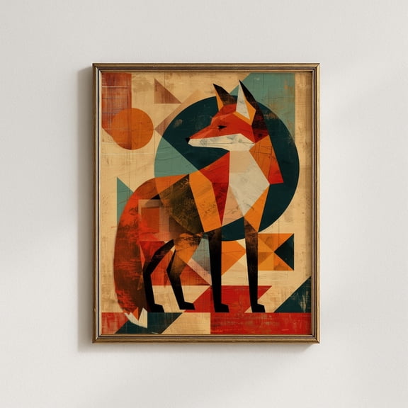MCM Fox Geometric Animal Poster, Unframed Paper Poster 8x10in