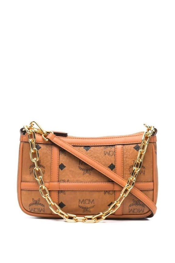 Women's Delmy Visetos Shoulder Mini Bag, Cognac, Brown, Tan, Print, One Size