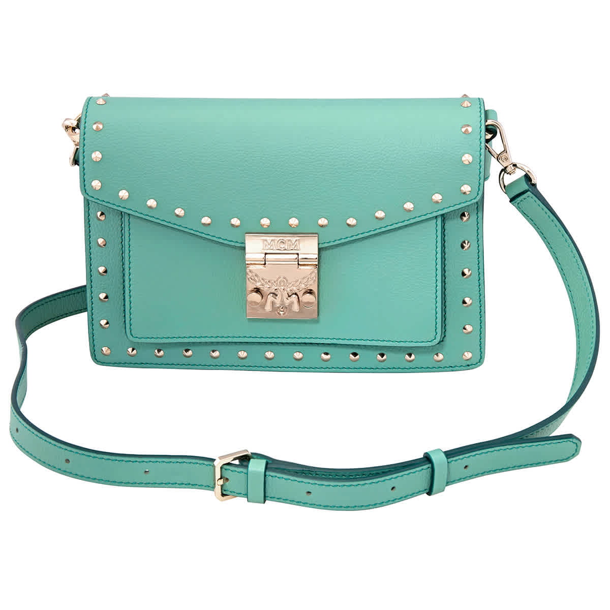 MCM Ladies Patricia Mint Crossbody in Studded Park Avenue Leather 