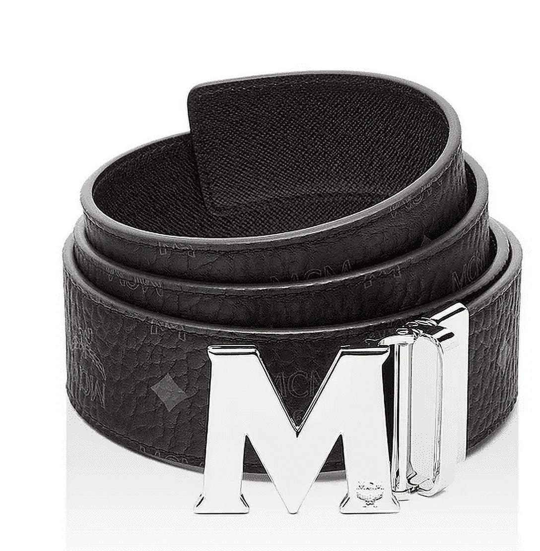 MCM Claus Reversible Belt - Silver Buckle, Black, Visetos