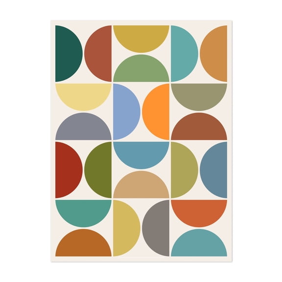MCM Semicircles Color on Cream - Digital Art Geometric Mid-Century Modern Pattern Abstract Modern Art Retro Minimalist Unframed Wall Art Print 18 x 24 inches