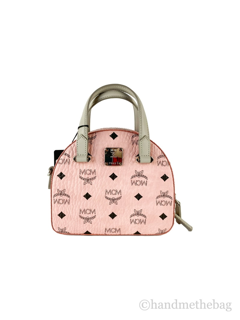MCM Signature Soft Pink Diamond Logo Leather Mini Round Top