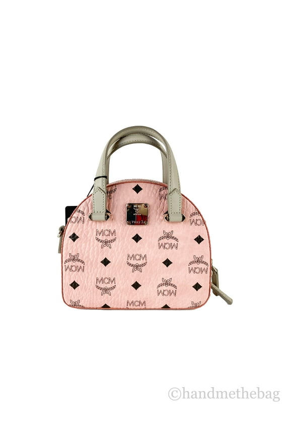 Signature Soft Pink Diamond Logo Leather Mini Round Top Tote Crossbody Bag