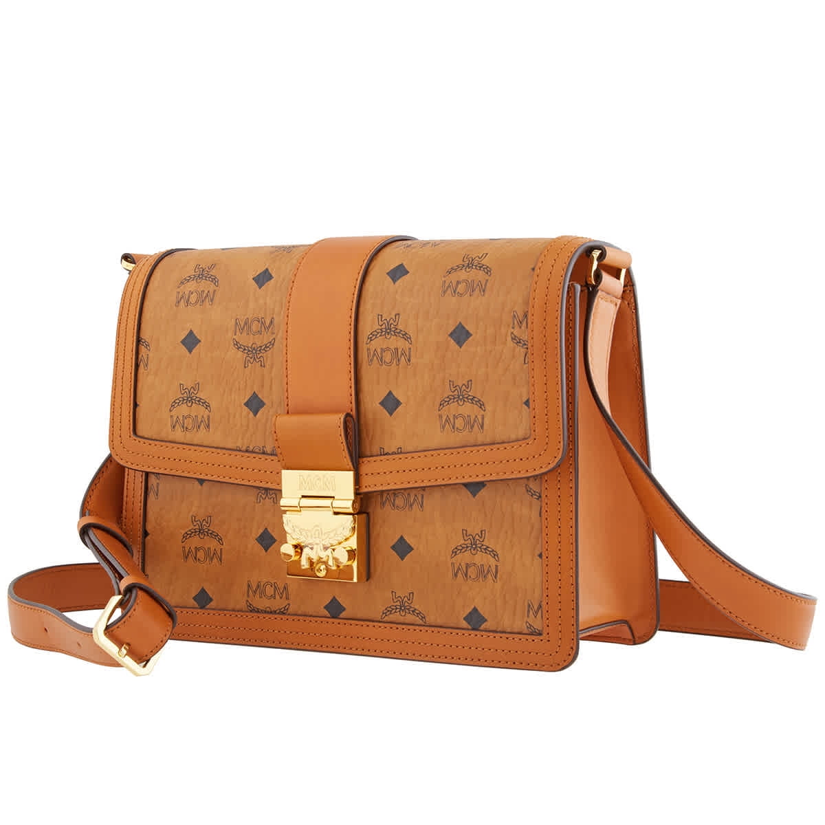MCM Signature Visetos Tracy Shoulder Bag In Cognac