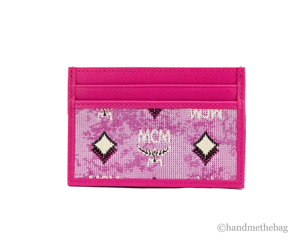 MCM Veritas Vintage Pink Denim Fabric Monogrammed Card Case Wallet Walmart