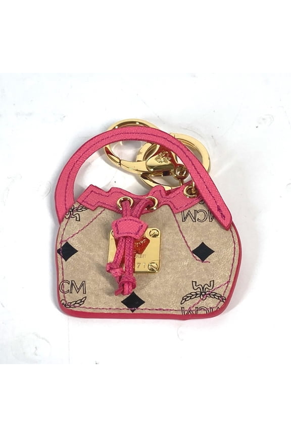 Pre-Owned MCM Visetos Bag Design Charm Keychain Leather Women's Beige