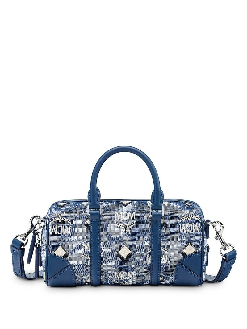 MCM Designer Women's Blue Crossbody Handbag with Double Handle and